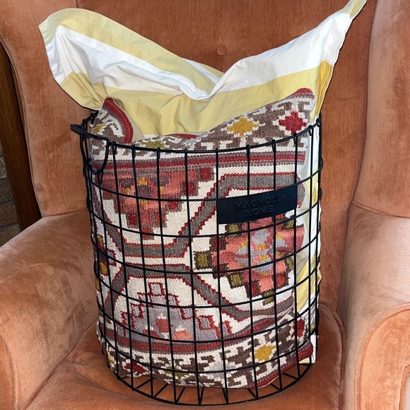 size LARGE Magnolia Home Matte Black Wired Basket Bin w/ nameplate 15" - Picture 1 of 12
